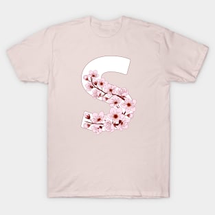 Colorful capital letter S patterned with sakura twig T-Shirt